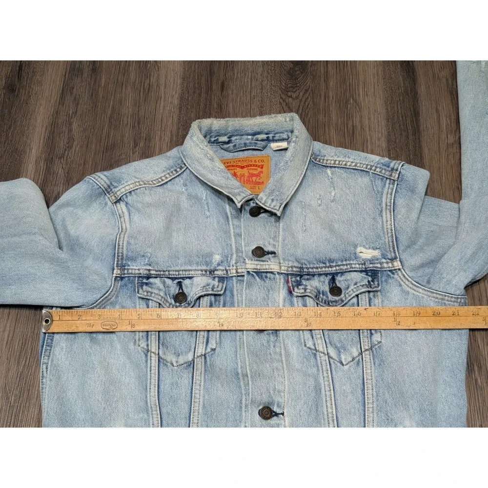 Levis Distressed Denim Trucker Jacket Mens Size L Blue‎ Jean - Picture 3 of 6